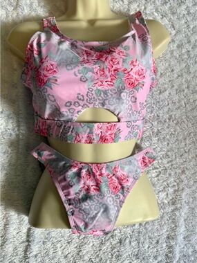 Pink Floral Cutout One-Piece Swimsuit